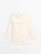 Knit wool and cashmere sweater with exposed shoulders