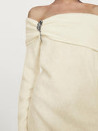 Knit wool and cashmere sweater with exposed shoulders