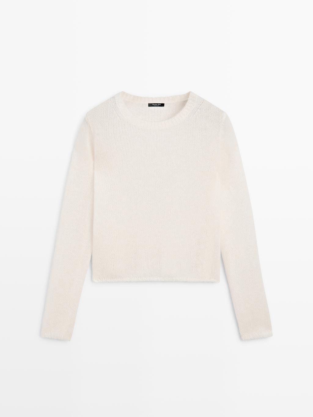 Knit alpaca blend crew neck sweater