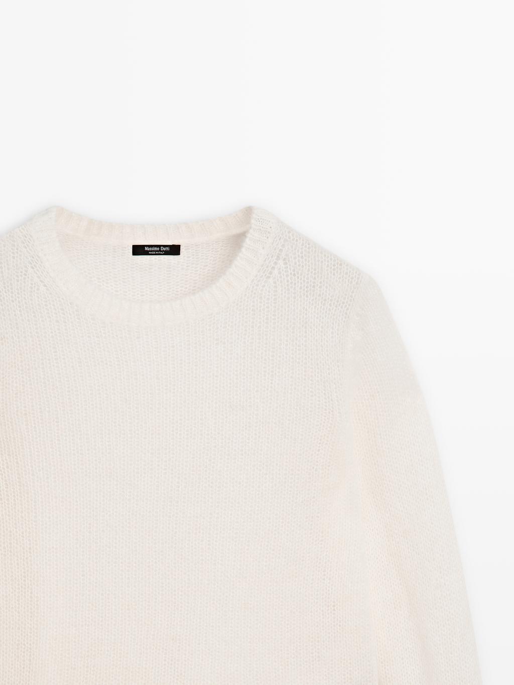 Knit alpaca blend crew neck sweater