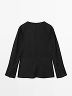 Wool blend blouse with belt