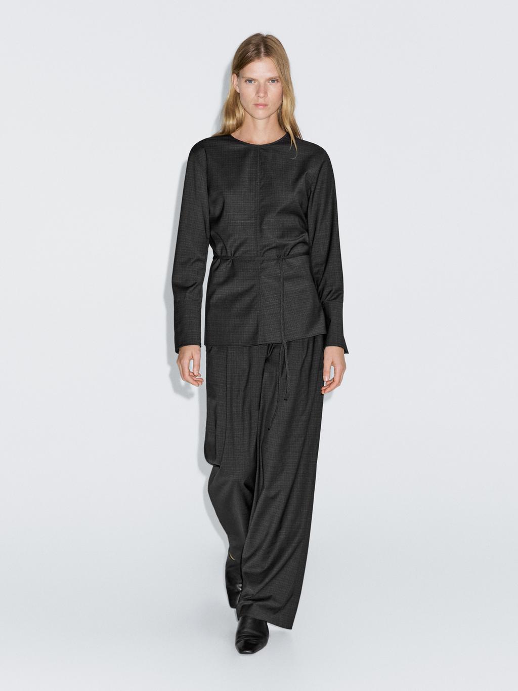 Wool blend blouse with belt