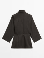 Striped overshirt with buckles