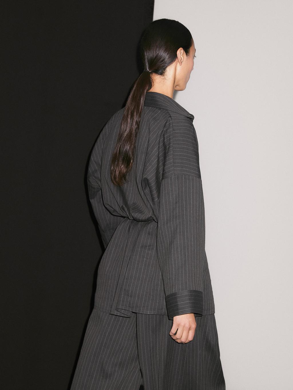 Striped overshirt with buckles