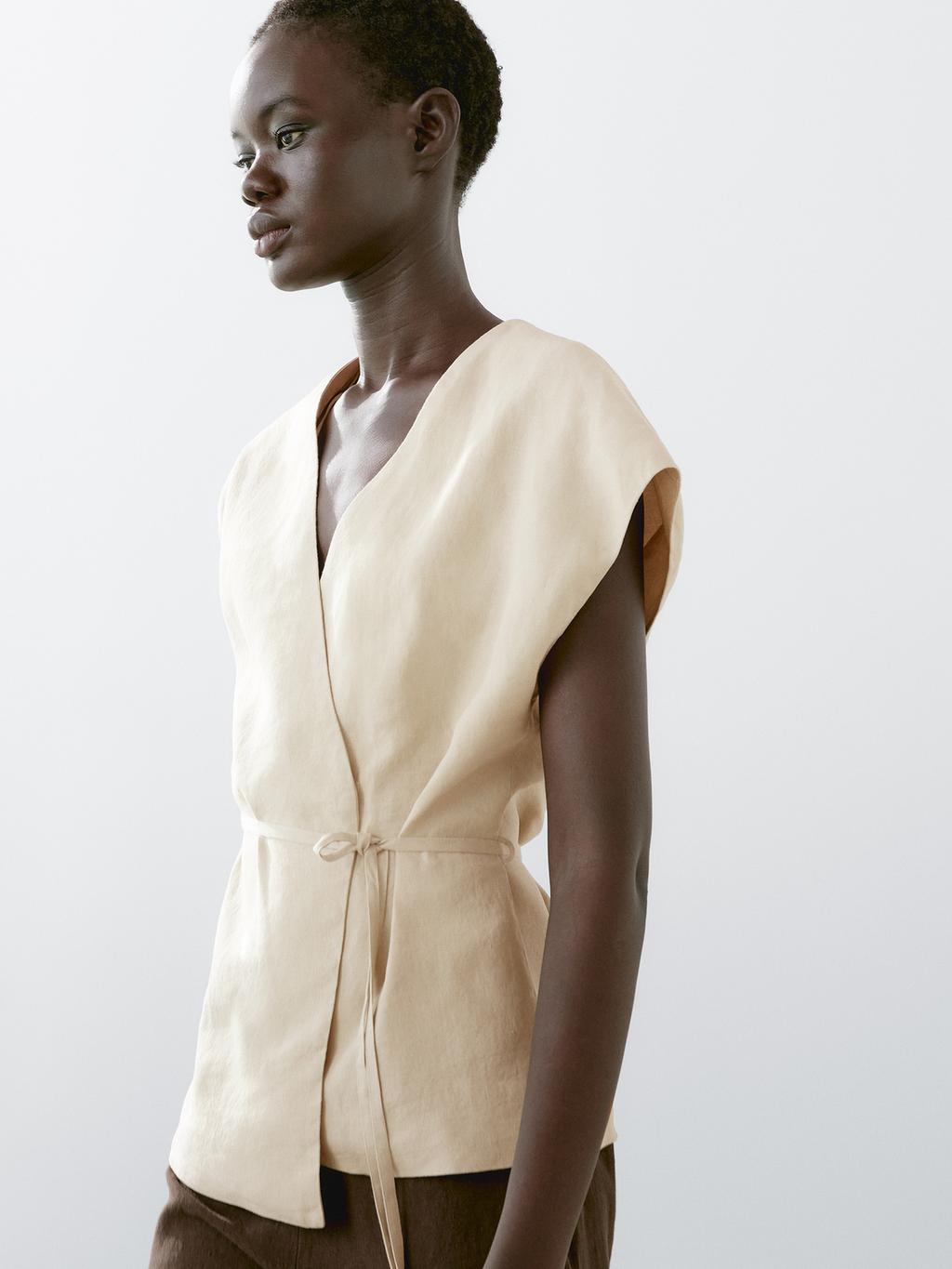 100% linen crossover waistcoat