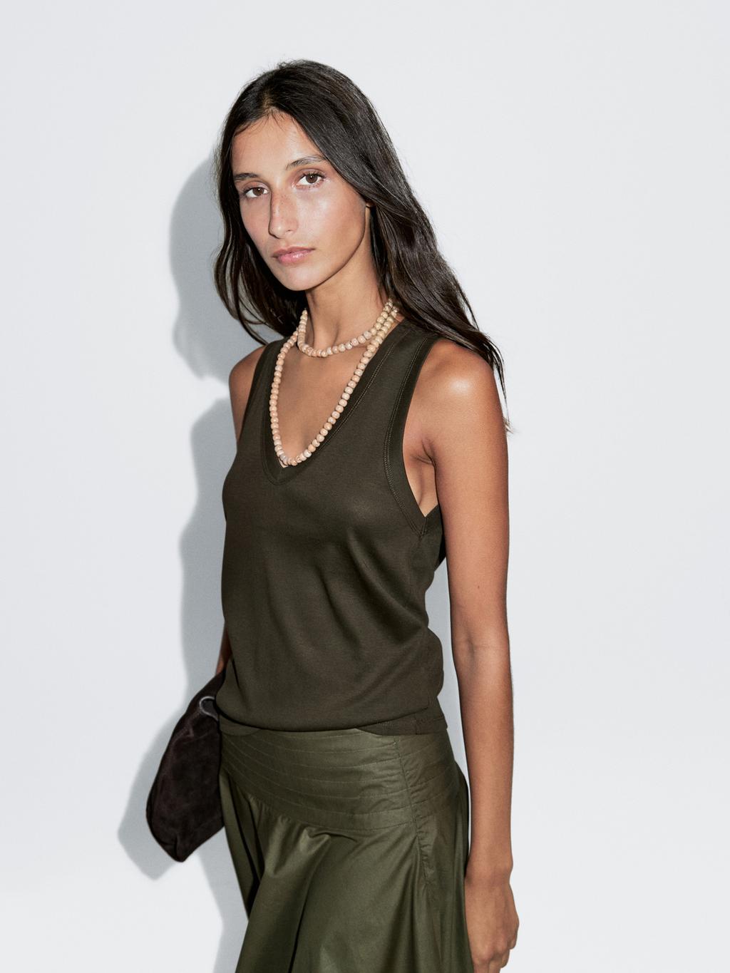 100% cotton strappy V-neck T-shirt