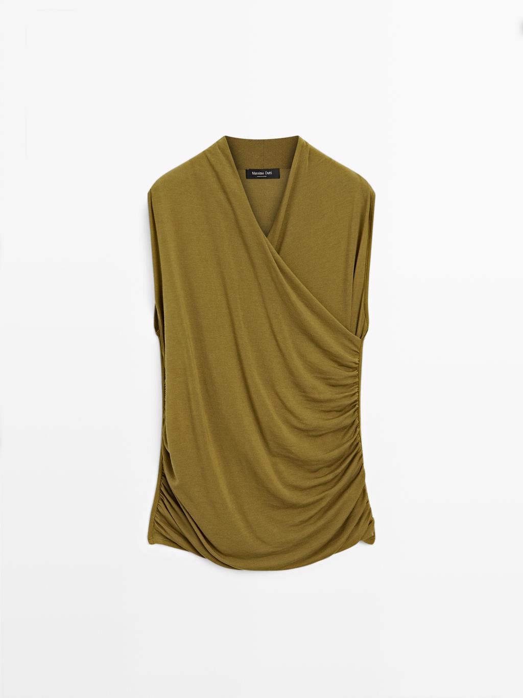 Draped top with surplice neckline