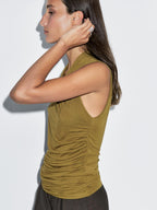 Draped top with surplice neckline