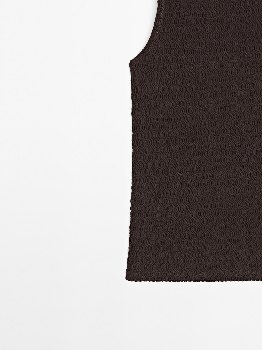 Chocolate linear waffle-knit funnel neck top