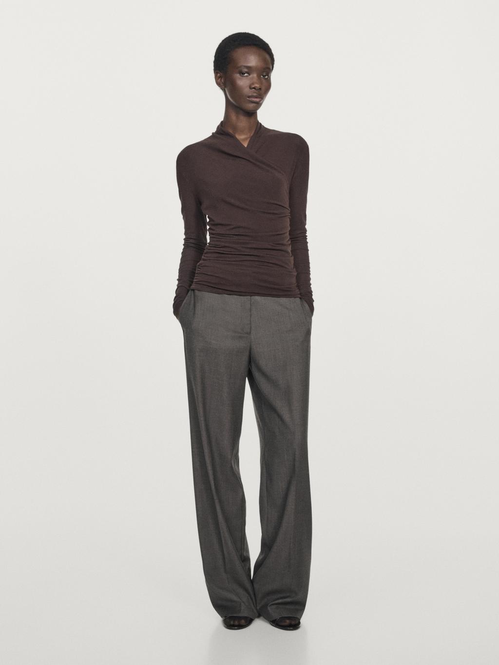 Draped long sleeve T-shirt