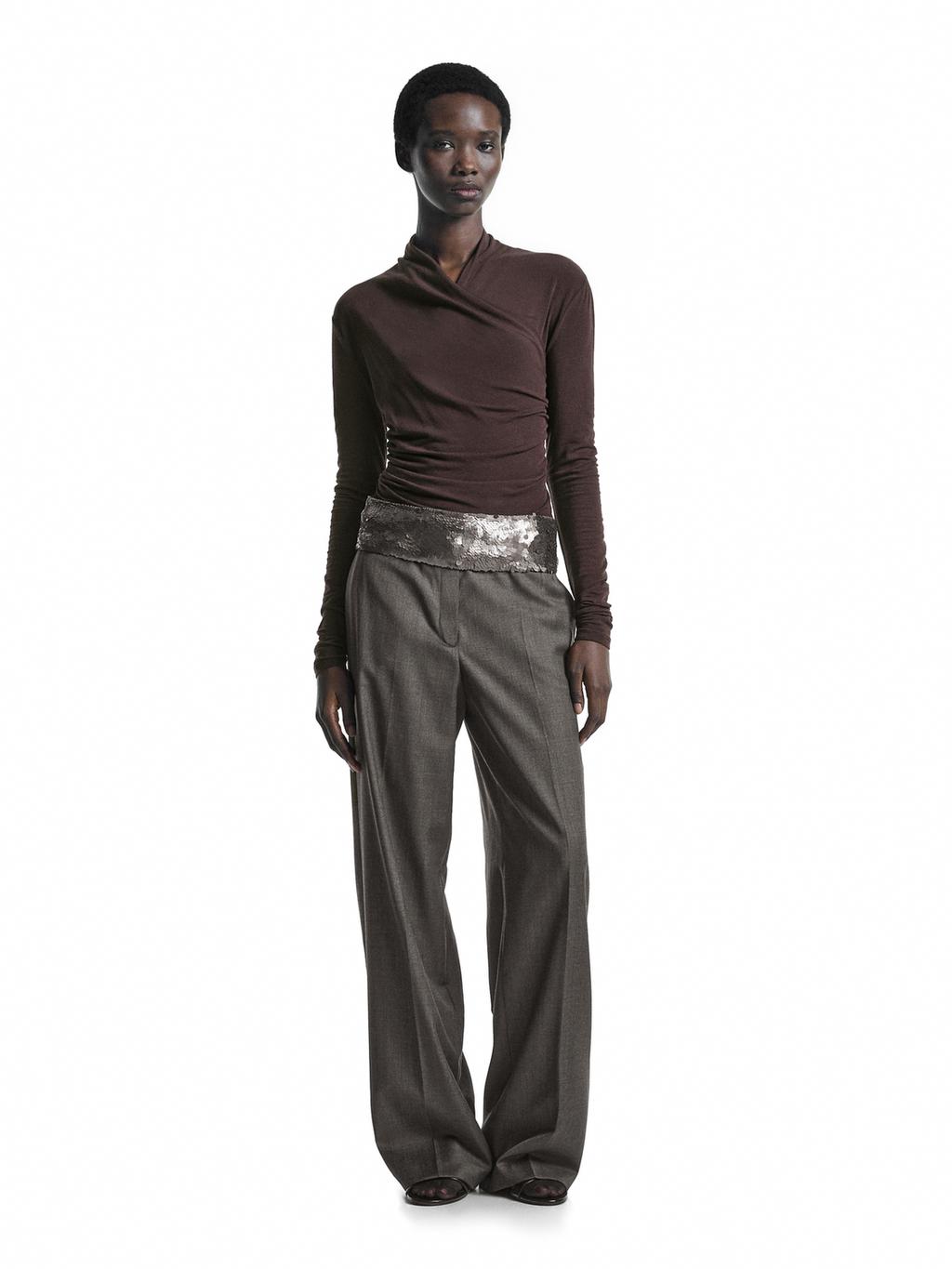 Draped long sleeve T-shirt