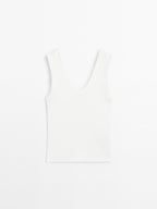 Cotton blend top with frayed piping