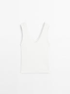 Cotton blend top with frayed piping