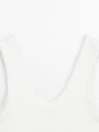 Cotton blend top with frayed piping