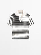 Striped cotton blend polo T-shirt
