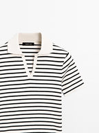 Striped cotton blend polo T-shirt