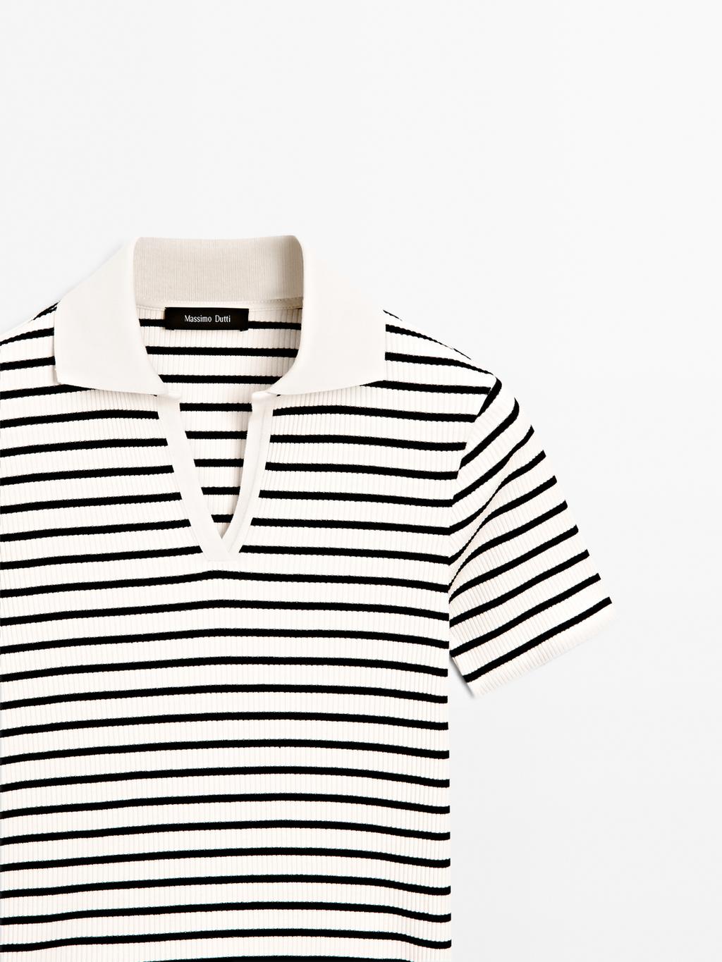 Striped cotton blend polo T-shirt
