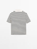 Striped cotton blend polo T-shirt