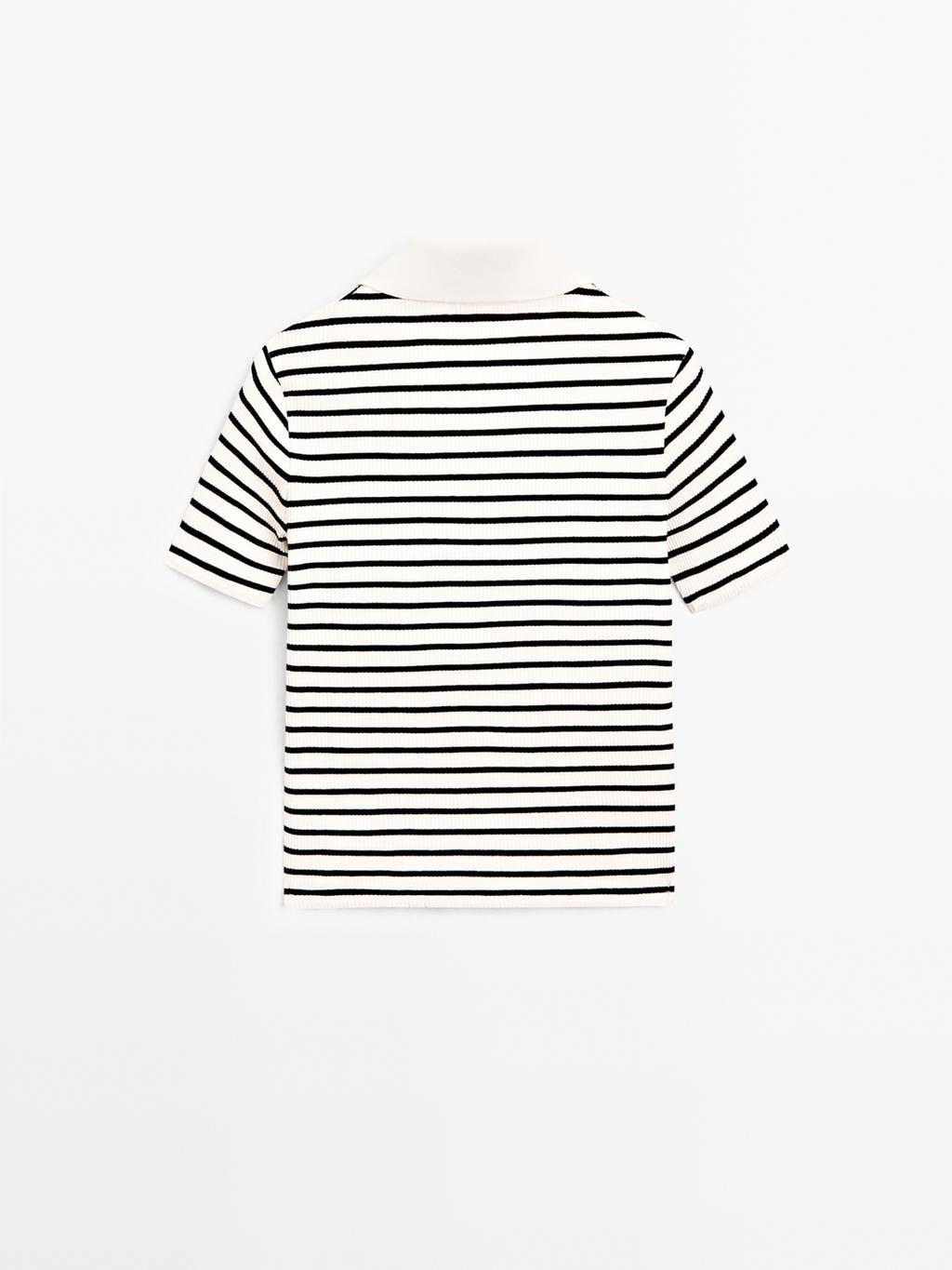 Striped cotton blend polo T-shirt