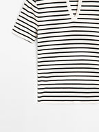 Striped cotton blend polo T-shirt