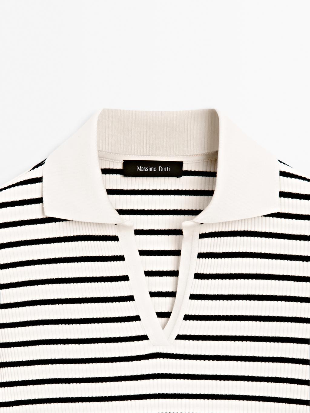 Striped cotton blend polo T-shirt