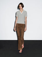 Striped cotton blend polo T-shirt