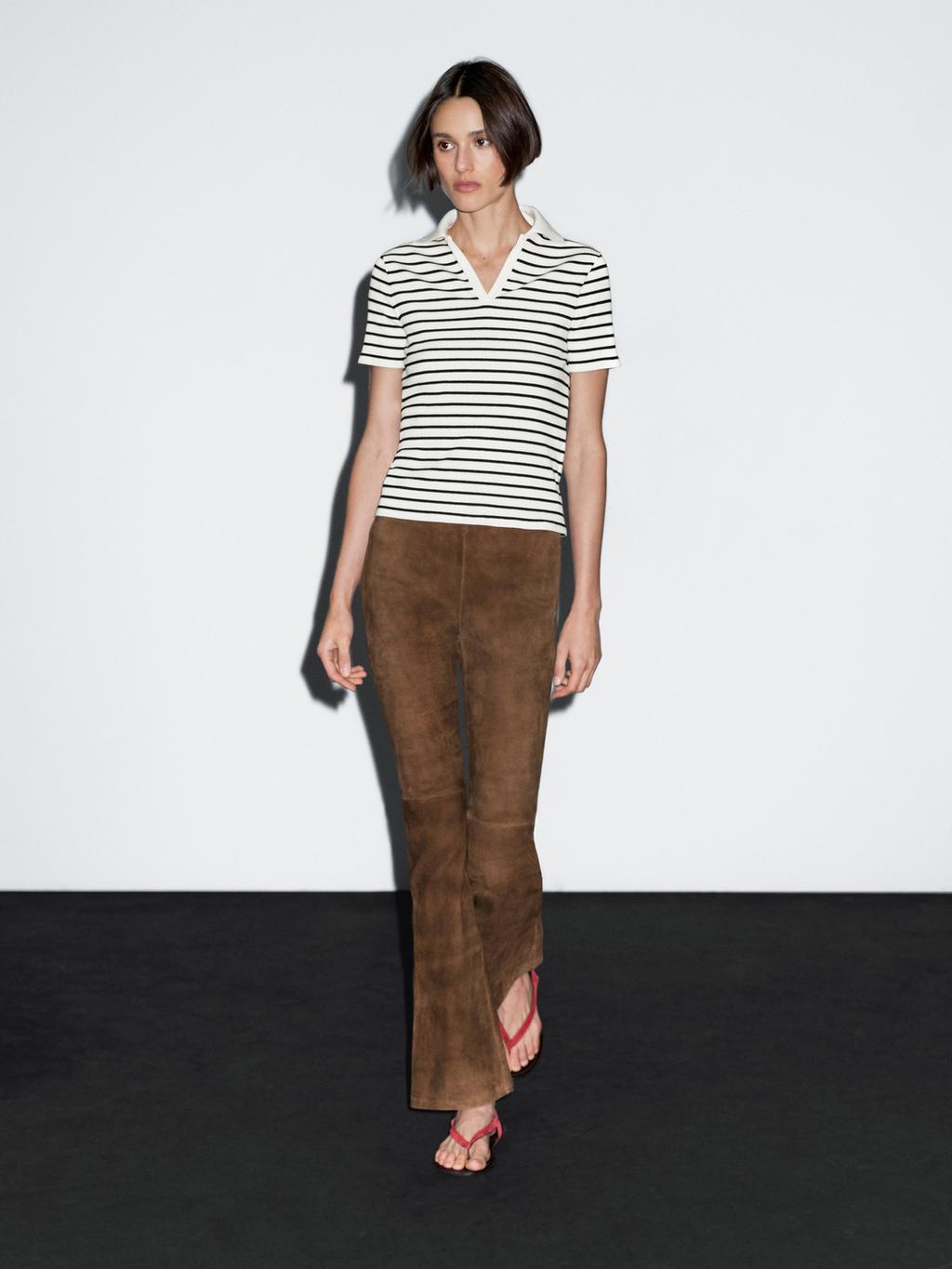 Striped cotton blend polo T-shirt