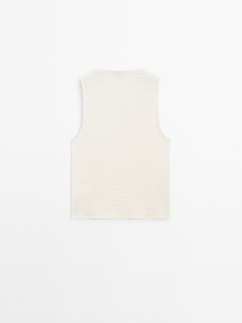 Textured cotton blend top