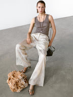 Round neck top with seam details