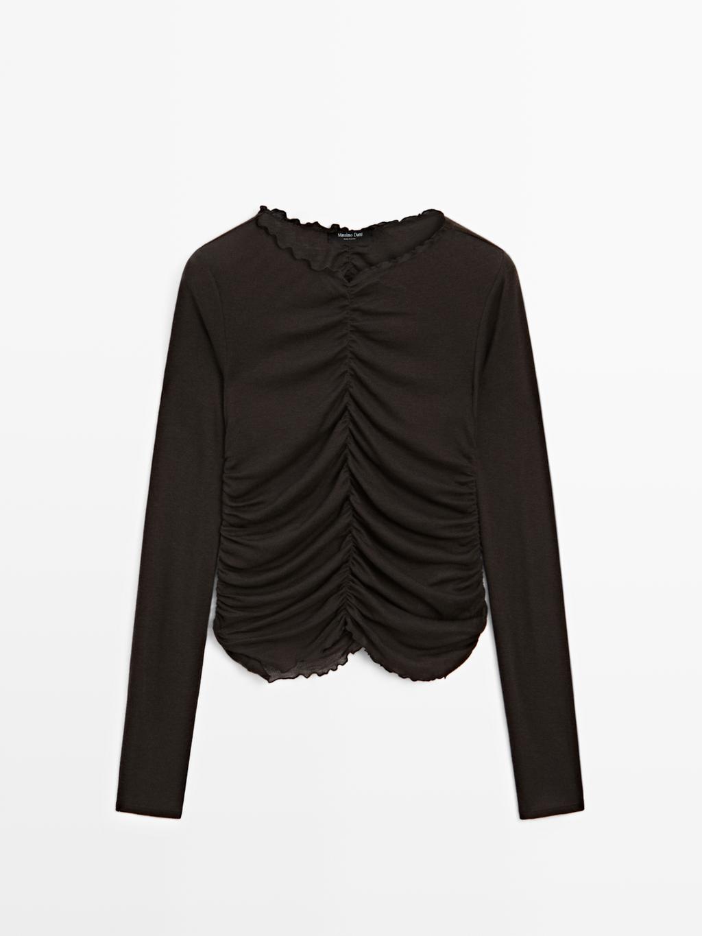 Gathered long sleeve T-shirt