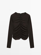 Gathered long sleeve T-shirt