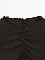 Gathered long sleeve T-shirt