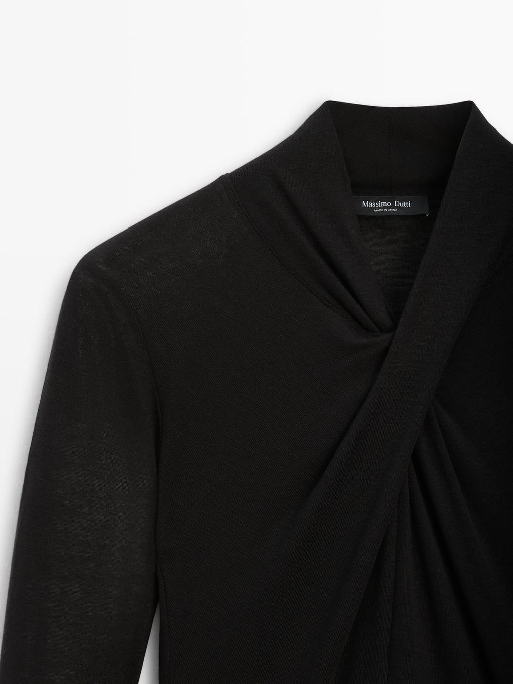 Lyocell and wool crossover top