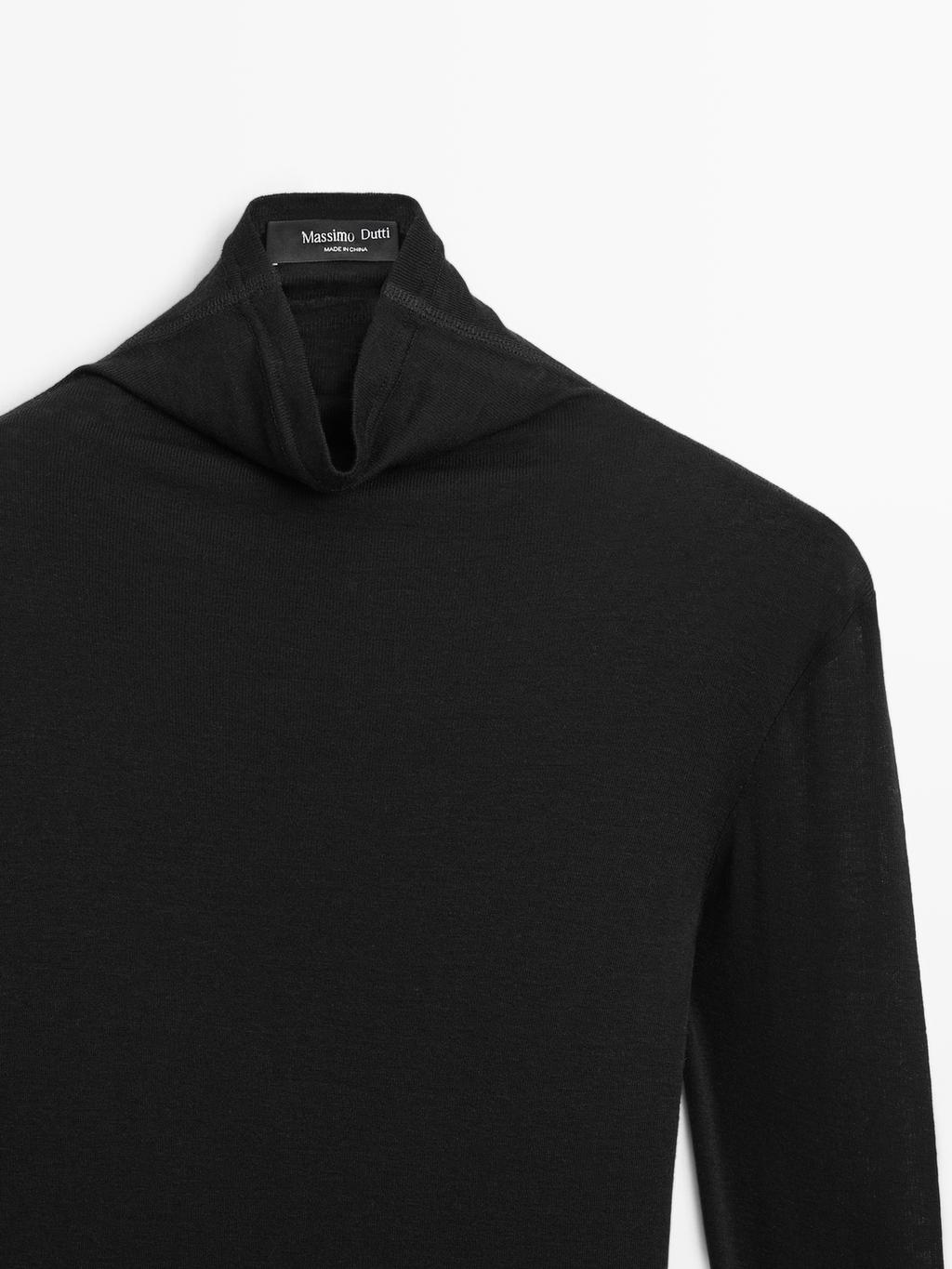 Long sleeve lyocell and wool blend T-shirt