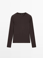 Long sleeve cotton blend T-shirt