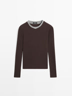 Double collar cotton blend T-shirt