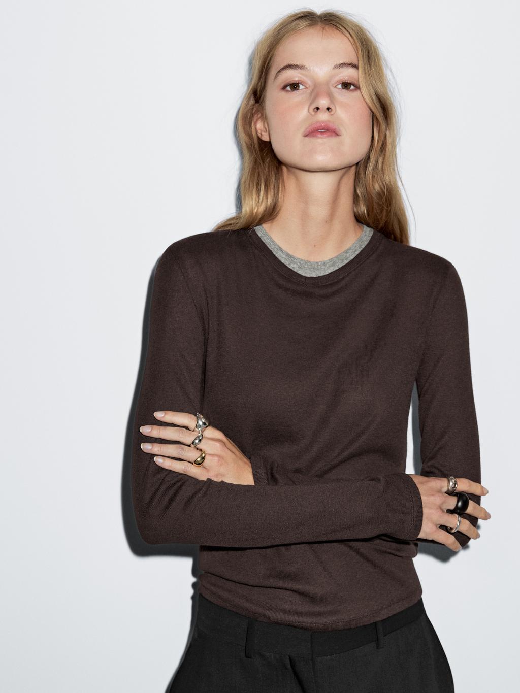 Double collar cotton blend T-shirt