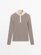 Striped fine knit quarter-zip sweater