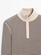 Striped fine knit quarter-zip sweater