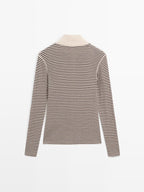 Striped fine knit quarter-zip sweater