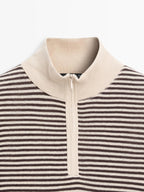 Striped fine knit quarter-zip sweater