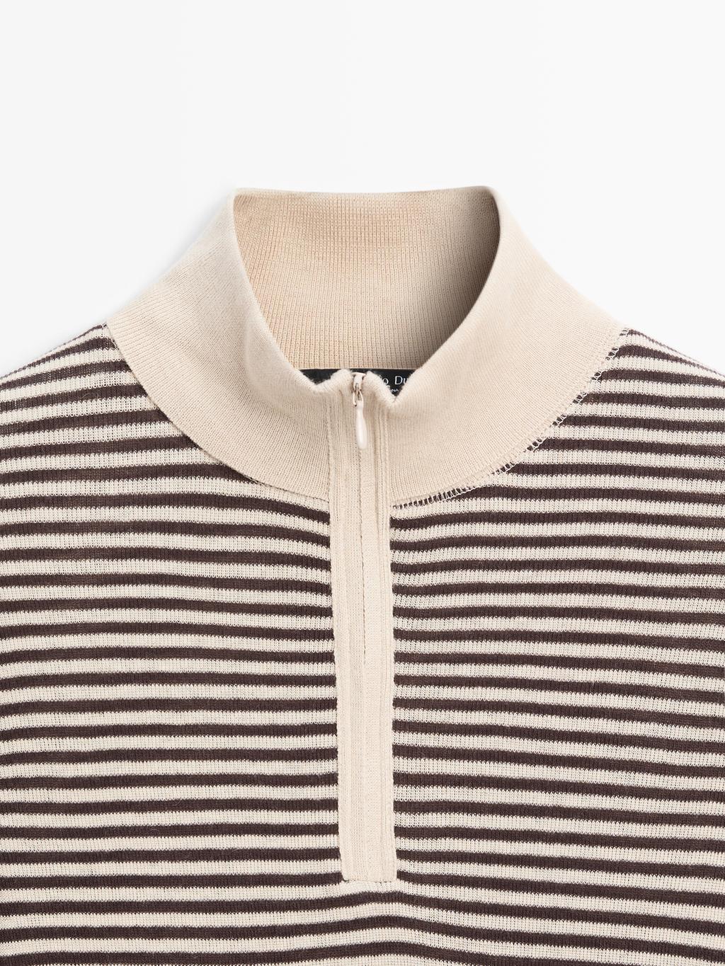 Striped fine knit quarter-zip sweater