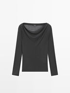 Long sleeve T-shirt with draped neckline