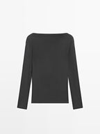 Long sleeve T-shirt with draped neckline