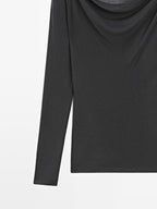 Long sleeve T-shirt with draped neckline
