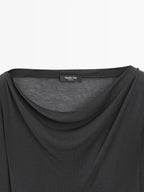 Long sleeve T-shirt with draped neckline