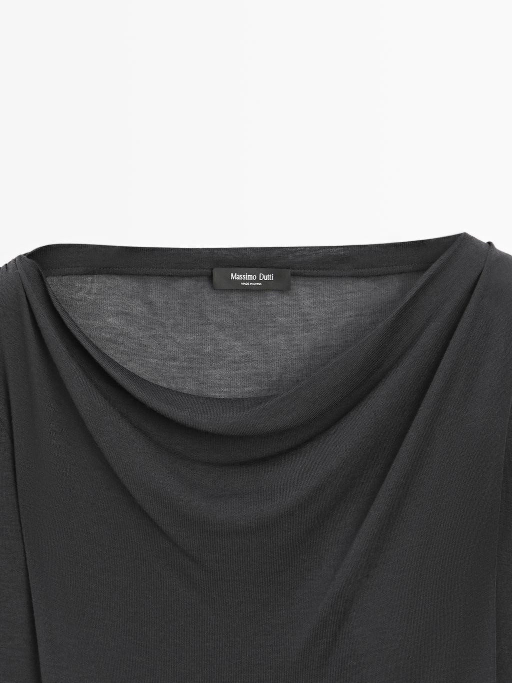 Long sleeve T-shirt with draped neckline