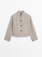 Short wool blend coat with high collar