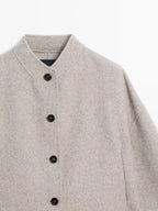 Short wool blend coat with high collar