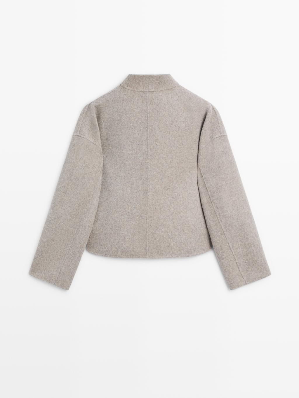 Short wool blend coat with high collar